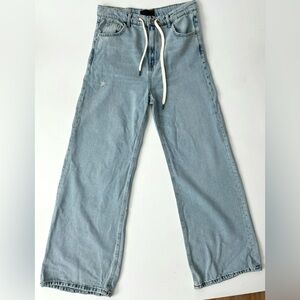 Zara Light Blue Wide Leg Jeans with Drawstring